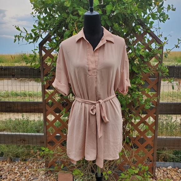 Worthington V-Neck Cuffed Sleeve Tie Waist Tunic Blouse Women's Medium EUC - Picture 1 of 16